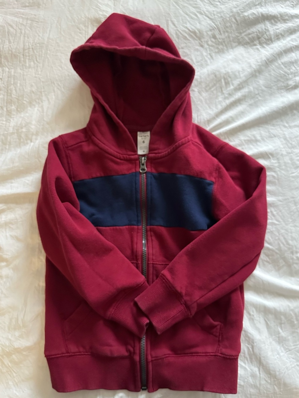 Kids Red Hoodie with Navy Stripe - Carter’s Boys Size 6